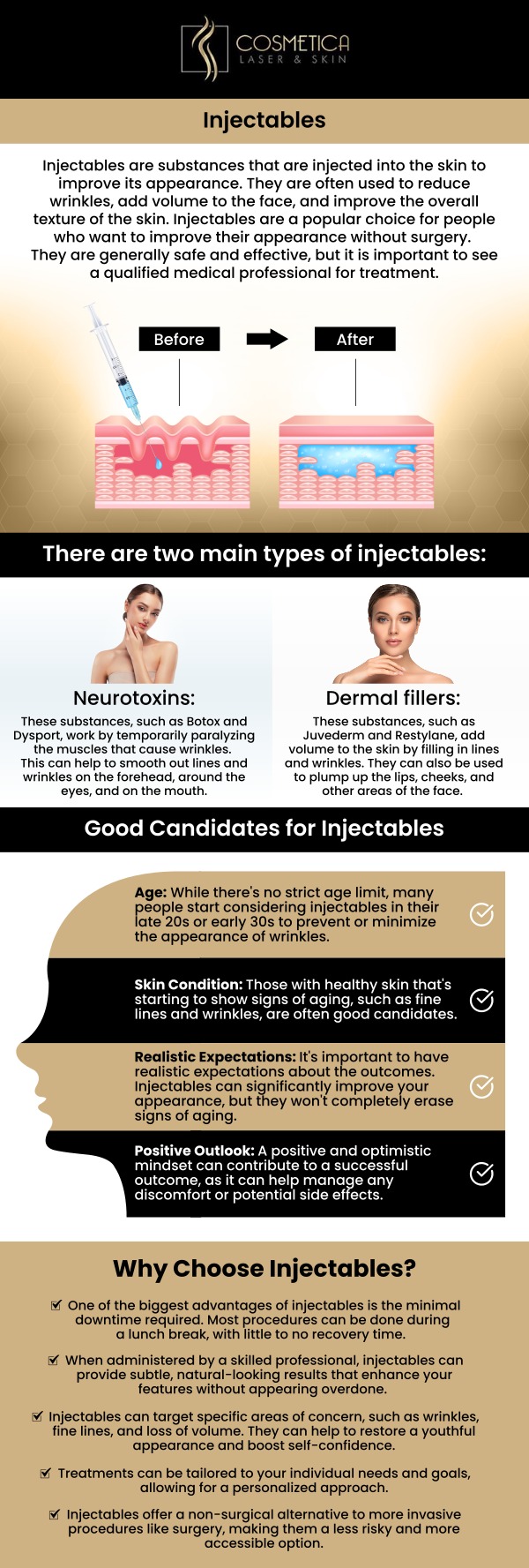 If you're looking for a cosmetic injectables specialist in North Richland Hills, TX, Cosmetica Laser & Skin is here to help. Our experienced team offers a range of treatments, including Botox, Dysport, Xeomin, and dermal fillers, to enhance your natural beauty. With personalized care and expert techniques, we ensure you achieve smooth, youthful, and natural-looking results. For more information, contact us or schedule an appointment online. We are conveniently located at 8225 Mid-Cities Blvd #300, North Richland Hills, TX 76182.