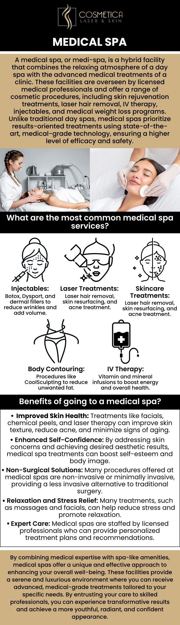 If you are looking for a top-quality med spa in North Richland Hills, TX, our team at Cosmetica Laser & Skin is here to provide exceptional care. We offer a wide range of treatments, including Botox, dermal fillers, laser hair removal, and skin rejuvenation services. Our experienced professionals will customize each treatment to meet your unique needs. With our expertise and personalized approach, you can achieve the refreshed, youthful appearance you desire. For more information, contact us or schedule an appointment online. We are conveniently located at 8225 Mid-Cities Blvd #300, North Richland Hills, TX 76182.